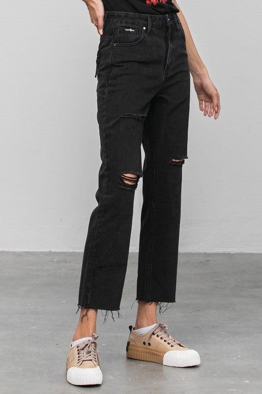 Raw Hem Crop Straight Jeans