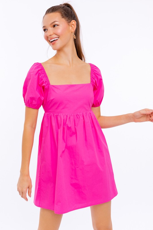 SHORT SLEEVE BACK TIE BABYDOLL DRESS