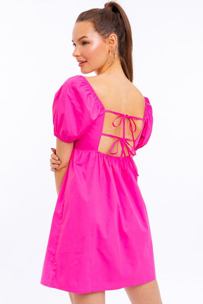 SHORT SLEEVE BACK TIE BABYDOLL DRESS