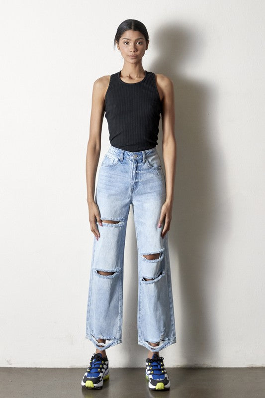 DESTRUCTED STRAIGHT JEANS