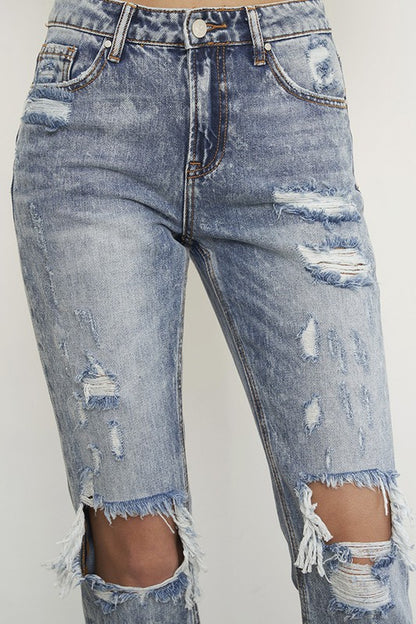 Frayed Hem Straight Jeans