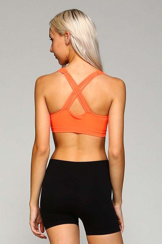 Orange Cross-Back Yoga Bra