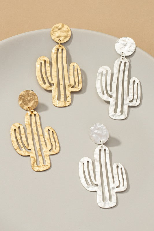 Hammered cactus drop earrings