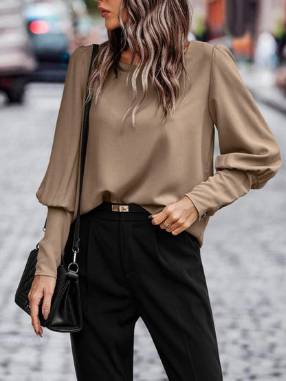 Round Neck Lantern Sleeve Blouse