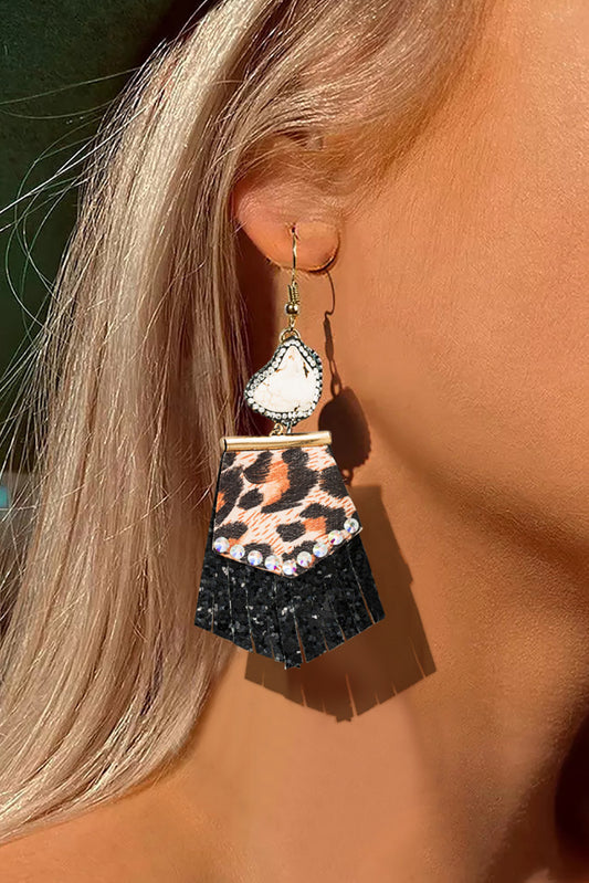 White Leopard Tassel Earrings