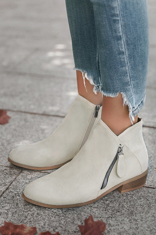 Light Beige Suede Side Zip Booties