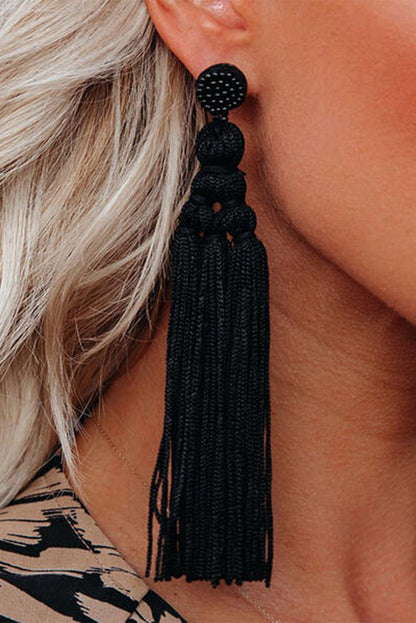 Black Bohemian Rope Tassel Earrings