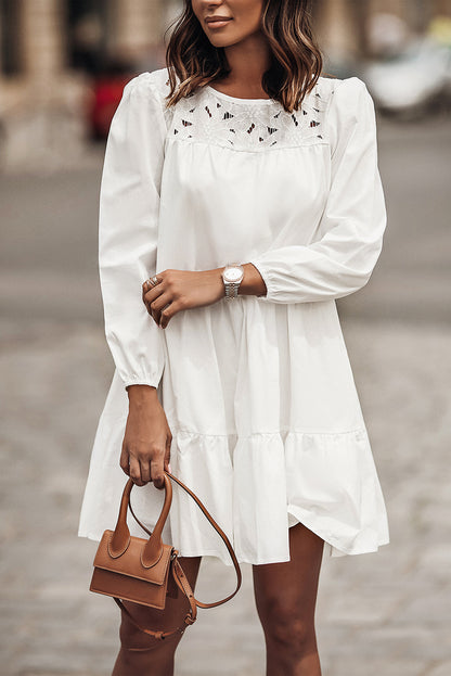 Eyelet Lace Bubble Sleeve Mini Dress