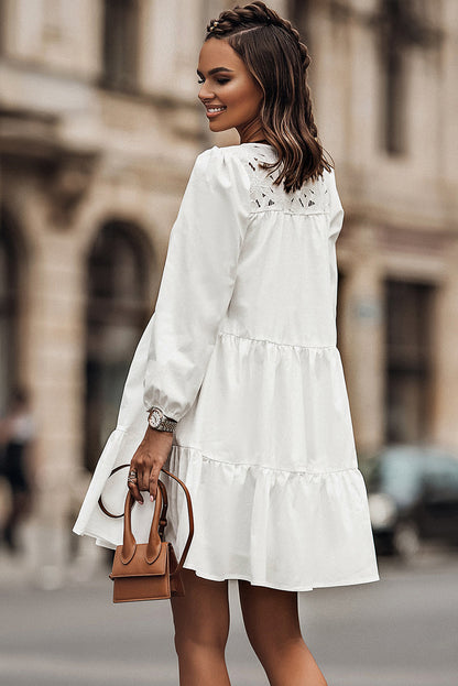 Eyelet Lace Bubble Sleeve Mini Dress