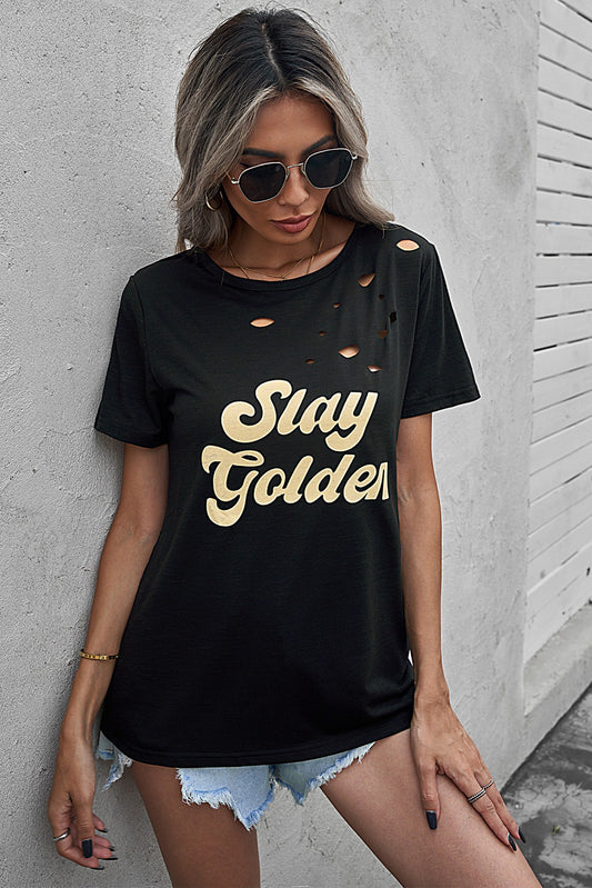 Stay Golden Distressed Black T-shirt