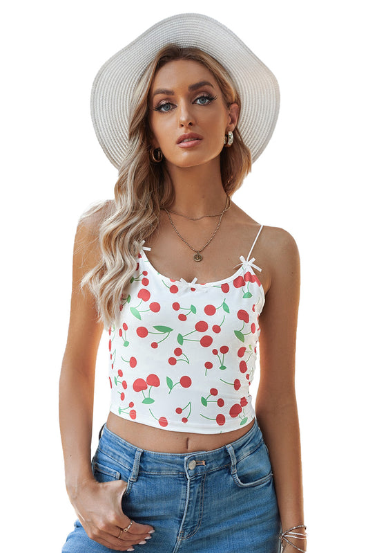 Cherry Print Spaghetti Crop Top