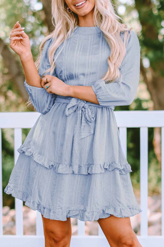 Sky Blue Ruffle Short Dress