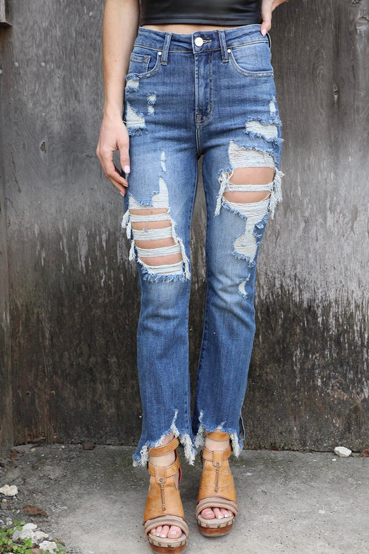 Distressed Hollow-out Jeans