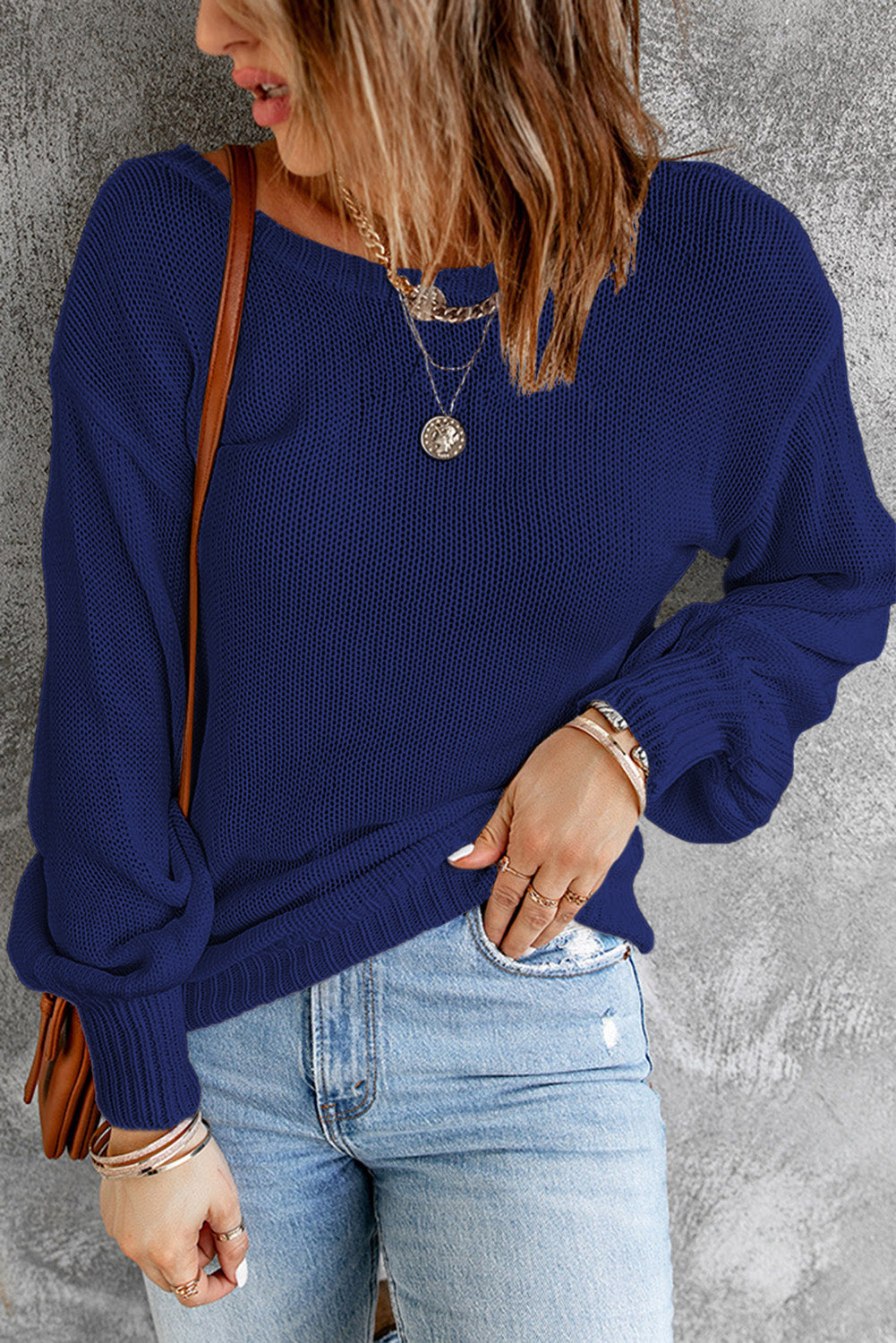 Double Take Tied Balloon Sleeve Round Neck Sweater