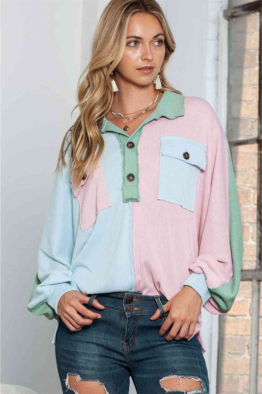 Multicolor Buttoned Long Sleeve Blouse